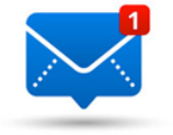 an icon of a blue envelope and a red notification